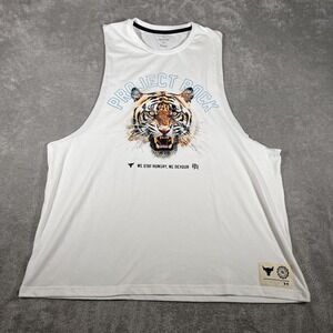 Under Armour Project Rock Tank Top Mens 2XL White Tiger Graphic Gym Workout